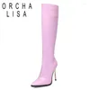 Boots Orcha Lisa Ladies Knee High Pointed Toe Thin Heel 11cm dragkedja plus 34-46 Solid Sexy Party Shoes for Women Autumn S4194