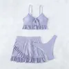 Bikini de maillots de bain pour femmes Ensemble de maillot de bain en dentelle blanche sexy trois pièces avec des jupes à volants