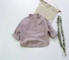 Leinen Tops Blusen für Jungen Baumwolle Leinenhemden reine Farbe koreanische Kinderhemden Hemden Stand-up-Kragen Kinder Langarm Tops 240512