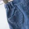 2024 Summer Girls Cute Jeans Skirt with Heart Pocket Baby Kids Kids Denim Skirt 240514