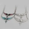 Pendanthalsband ängelvingar korsar hänghalsband med skal hård vintage charm kristall smycken kvinnor brud bröllop y2k tillbehör gåva j240513