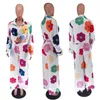 Färgglada tryckta tvådelade kvinnors avslappnad skjorta och breda benbyxor Set Designer Floral Women Summer Summer