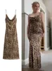 Plus -Size -Kleider sexy Leopardenmuster Seidenschlupf Kleid Frauen Rückenlessem Ärmel Maxi Frau 2024 Sommer Lady Party Vestidos Streetwear