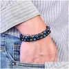 Bracelet de protection triple perlé 8 mm tigres de perles oeil noir obsidien hématite et traitement des femmes