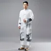 Vêtements ethniques chinois traditionnel tai ji costume arts martiaux performance de crème solaire bouton mousseline de mousseline nœud trench coat