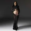 Moderskapsklänningar Hot Fix Crystal Maternity Foto Shoot Dresses Set Rhinestone Stretchy Graviditetsfotograferingsutrustning Skär ut kvinnors klänning T240509