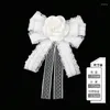 Brooches Fashion White Lace Ribbon Camellia Flower For Women Fabric Bow Tie Collar Pins College Style Necktie Jewelry Gifts