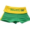 Kobiety szorty gotyckie zielone brazylijskie hafty haftowe swobodne szerokie nogi Patchwork Elastyczny motocykl Y2K Ubrania 2024 Summer