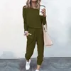 Women's Two Piece Pants 2Pc Women Solid Color Suit Long Sleeve Leisure Pocket Home Sweatpants Sets Casual Baggy Trousers Loose Outfit