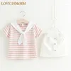 Ensembles de vêtements Love Ddmm Girls Summer Navy Wind Striped Striped Sleeve Tops Tops Kids Baby Costume Clothes Party