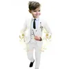 Ensembles de vêtements formels boy beige ensemble 3 pièces robes de soirée de soirée pantalon de veste pour enfants personnalisés vêtements âgés de 3 à 16 ans T240513