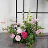 Hyacinth Rose Flowers Green Pink Decorative Leaf Flower Row Arrangement Bröllop Bakgrund Arch Deco Table Centerpiece Welcome Sign Sign