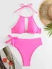 Swimwear femminile 2024 Calco-out Push Up Bikini Brown Halter Swimsuit Women High Waist Weefing Weeking Swimming Swiming Suet Sump Aute.