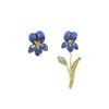 Kolczyki stadnonerskie szkliw Niebieska tęczówka 925 Srebrna igła zapobieganie alergicznemu zapobieganiu prostym kwiatom roślin biżuterii