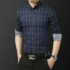 Erkekler Elbise Gömlek Yeni Koreli Versiyon Gömlek Erkek İnce Uygun İş Gündelik İş Ekose Gömlek Erkek Uzun Slved Moda Gömlek Y240514