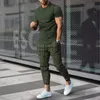 Summer Men Fashion Trend Prouters 2 قطعون من أجهزة Tracksuit 3D طباعة الزي مجموعة القمصان الطويلة سراويل رياضية للركض ملابس الملابس 240514