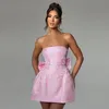 2024 summer dresses Pink Graduation Dresses Fashionable and sexy jacquard tube top bow mini dress women bow tie backless summer dresses for women
