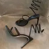 Leder 2024 Neue Schaffell-Gladiator-Sandalen Stiletto High Heels Pumps Frauen Slipper Sommer-Peep-Toe Open Toes One Line Snake Snaker Schmale Band Twines Diamond Saa R.