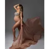 Zwangerschapsjurken Zwangerschapsjurken fotoshoot sexy v nek gaas gestreepte strass stragend vrouwen kostuum baby shower luxueuze parels bodysuit t240509