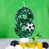 5Pcs Candles Green Football Candle Birthday Cake Decor Sparkling Digital Candle Cake Topper Baking Birthday Party Wedding Decoration Supplies