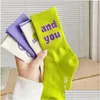Socks Hosiery Women Korean Style Color Letter Fashion Sports For Girls Breathable Middle Tube Casual Female Crew Funny Drop Delive Dhi0L