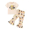 Kleidungsstücke Kleinkind Baby Girl Groovy Outfit Retro Little Hippie Boho Pilz T-Shirt Blumenstreifen Flare Hosen Set Set