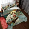 Ensembles de literie Christmas Santa Printed Set 3 Piece Coup de coutte d'oreiller Double Cotton Bed Gift For Children