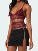 Women's Tanks Women Lace Sheer Camisole V-Neck Spaghetti Strap Vest Slim Fit Cutout Show Navel Tank Tops