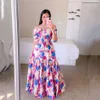 2024 Novo vestido feminino de primavera/verão One ombro Fragmentado Moda de flores Ofim de vestido estampado longo vestidos casuais para mulheres vestido maxi i3d3