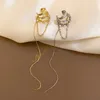 Boucles d'oreilles arrière Kpop Imitation Pearl Ear oreau pour femmes Luxury Elegent Gold Color Tassels Ligne pas Piercing Clip Bijoux de mode EF178