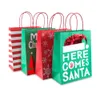Yeşil tutam kırmızı kraft çantaları ile Noel sargısı şerit kar tanesi baskı Noel hediye kağıt torba tatlılar şeker torbası dbc p1128