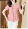 Blouses des femmes M-5xl 2024 Péplum d'été Tops Femmes Basic Wear Office Lady Work Short Sheeve rétro Vintage jaune élégant Button Shirts