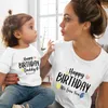 Familienübereinstimmende Outfits alles Gute zum Geburtstag Daddy Wir lieben dich Familienpatchierende Kleidung Geburtstag Ballon Print Mutter und Kinder T -Shirts Mode Look White Tees T240513