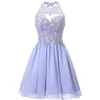 Halter kurzer Heimkehrkleider für Teenager Chiffon Spitzen Applikationen Juniors Prom -Kleider Schlüsselloch zurück 8. Klasse Partykleid 2791