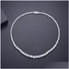 Pendant Necklaces Pendant Necklaces 2022 Top Sell Bride Tennis Necklace Sparkling Luxury Jewelry 18K White Gold Fill Round Cut Topaz C Dhz5X