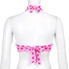 Tanques femininos estampa rosa fofinha bustier top mulheres estéticas kawaii roupas com mangas sem mangas lacas up bralette camisole