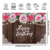 Party Decoration Happy Birthday Pography Backdrop Rural Wood Wall Floral Po Banner Cake Table Supplies Studio Props