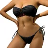 Swimwear White White Black Bandeau Bikini 2024 Femmes Sexy String Swimsuit Push Up Female Bathing Feme