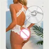 Sexig uppsättning kvinnlig neddy underkläder en bit sexig kvinnor transparent bodysuit erotisk spets underkläder för kvinnor dp v öppen crotchless bodysuit t240513