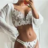 Bras sets 2024 Casamento francês White fino de roupas íntimas de sutiã de sutiã transparente lingerie lingerie sexy roupas íntimas de calcinha