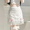 Юбка-юбка женская летняя юбка с атласным луком цветочный принт с высокой талией рюша Mini A-Line шифон