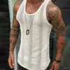 Nuovo serbatoio maschile senza maniche sottili estive con mesh sport a maglie bianca Top M514 32