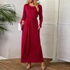 Casual Dresses Pleated Dress Elegant Ankle-length Maxi With Long Sleeve Pockets For Women Soft Breathable Solid Color Fall Spring