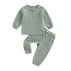 Vêtements Ensembles d'automne Bébé d'hiver Bébé garçons Set Cotton Linen Linet décontracté à manches longues Bouton T-shirt Pantalon pour les vêtements pour enfants