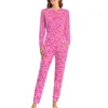 Women's Sleepwear Pink Leaf Pajamas Leaves Print 2 Piece Bedroom Pajama Set Women Long-Sleeve Trendy Oversize Nightwear