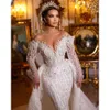 Wunderschönes Meerjungfrau Hochzeitskleid V-Ausschnitt von der Schulterstriche Pailletten Perle Court Mitte Plus Size Vestidos de Novia