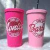 Hadi parti Rhinestone Tumbler Saman Kişiselleştirme Adı Bling Su Şişesi Pembe Barb Paslanmaz Çelik Termos Kız Kupaları 240507