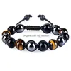 Bracelet de protection triple perlé 8 mm tigres de perles oeil noir obsidien hématite et traitement des femmes