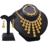 Orecchini di collana set 24k fiore d'oro a tre pezzi etiopi gioielli femminili mediorientali Dubai Braccialetti Collane