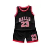 Bekleidungssets Jungen Sport Basketballanzug Sommer Neue Kinder Fashion Casual Letter Himmel und Babyweste+T-Shirt 2-teiliges Set für Kinder D240514